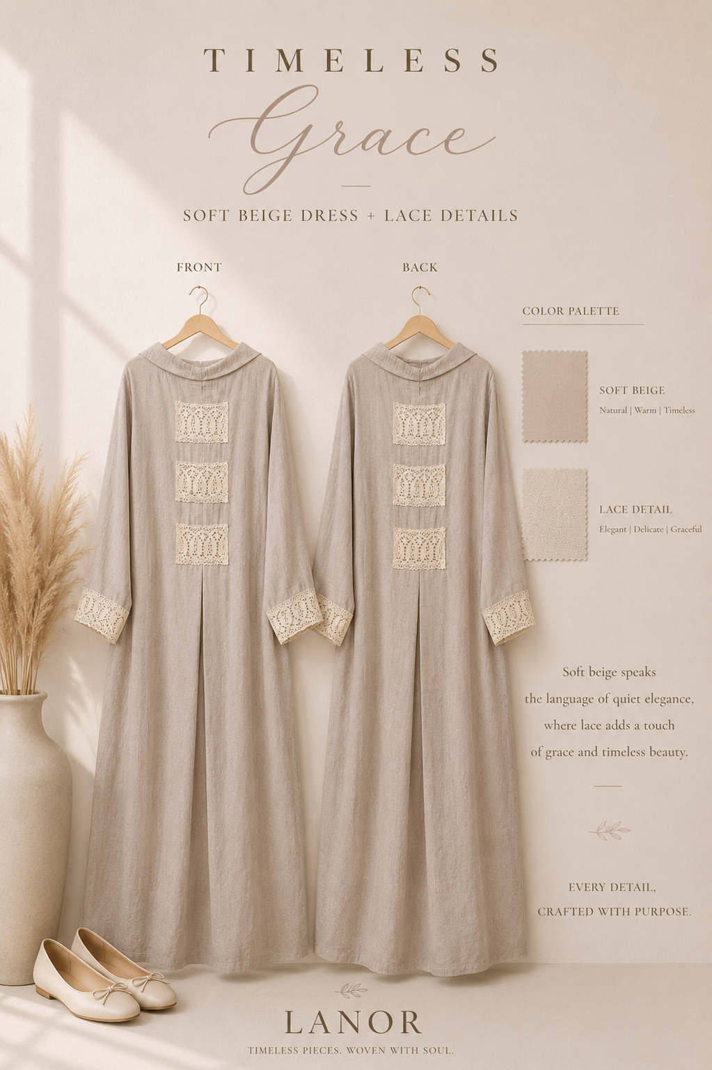 Linen Abaya with Elegant Lace_  عباية كتان بدانتيل أنيق