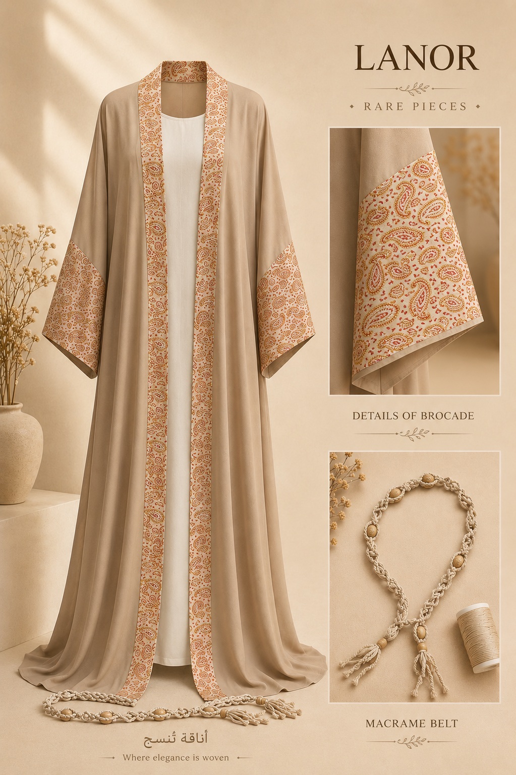قفطان فاخر بلمسة البروكار Premium TR & Brocade Open-Front Kaftan