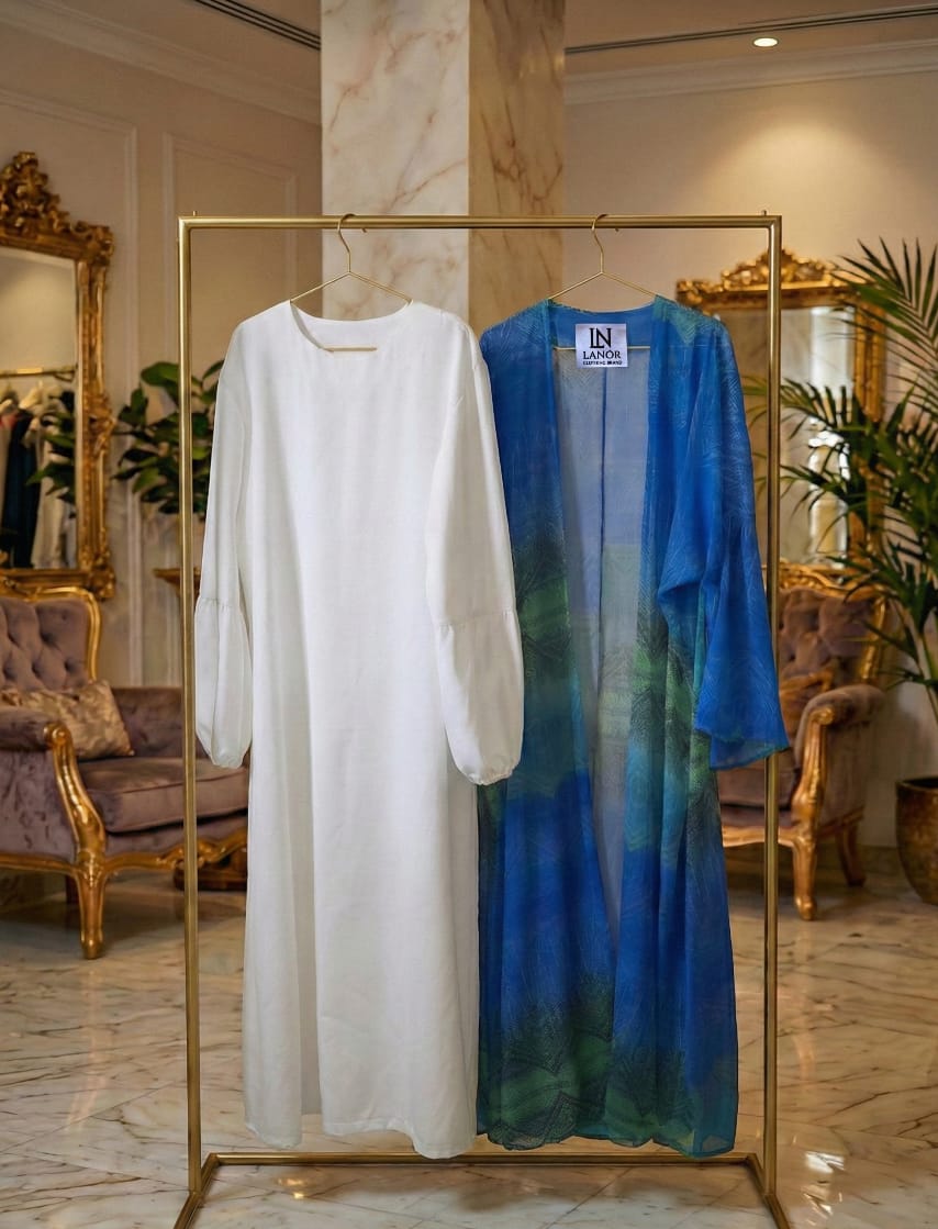 Colored Chiffon Kaftan (+ Free Macramé Belt) (قفطان شيفون مع بيزك و(حزام مكرميةهدية