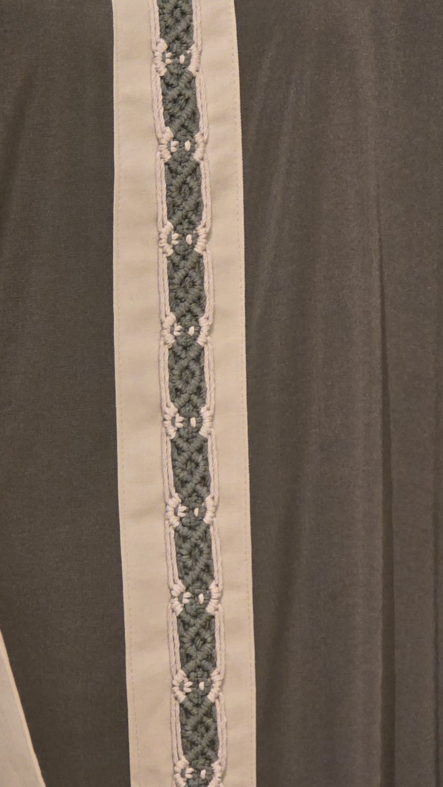 Crepe olive Abaya with Handmade Macramé عباية كريب زيتي بتفاصيل مكرمية يدوية