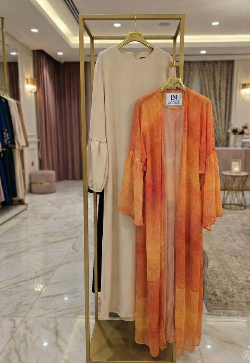 Colored Chiffon Kaftan (+ Free Macramé Belt) (قفطان شيفون مع بيزك و(حزام مكرميةهدية