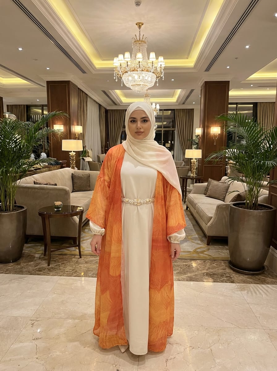 Colored Chiffon Kaftan (+ Free Macramé Belt) (قفطان شيفون مع بيزك و(حزام مكرميةهدية