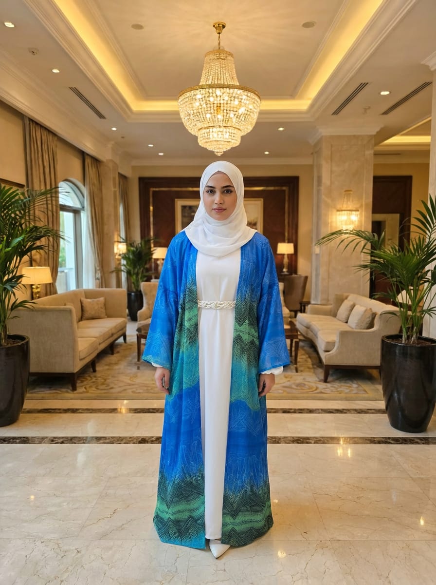 Colored Chiffon Kaftan (+ Free Macramé Belt) (قفطان شيفون مع بيزك و(حزام مكرميةهدية
